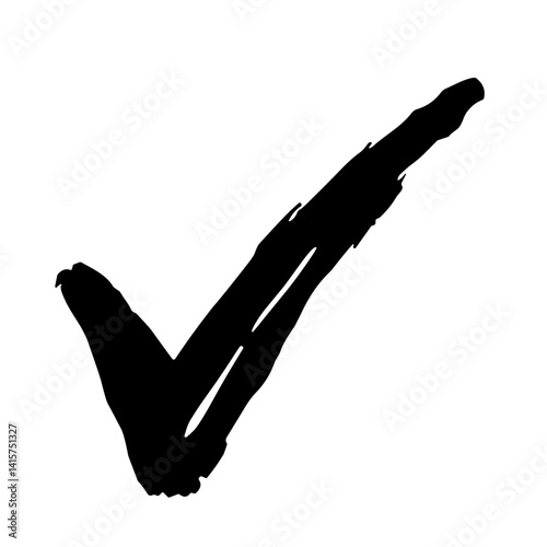 Thick checkmark icon in black outline style representing confirmation verification completion or acceptance - concept of task success and user interface interaction
