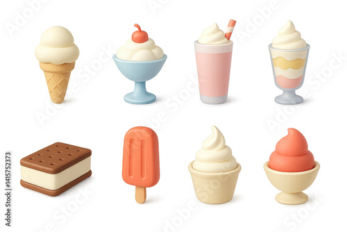 3d ice cream icon set: whimsical collection of frozen treats and desserts