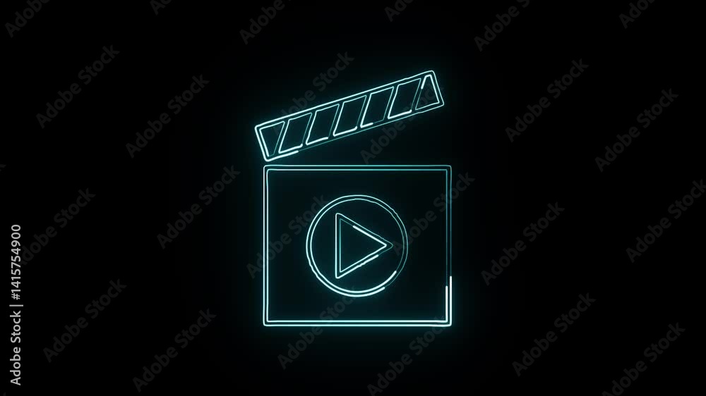 glowing neon video player icon isolated, black background, HD motion graphic animation glowing neon video player icon isolated, black background, HD motion graphic animation
