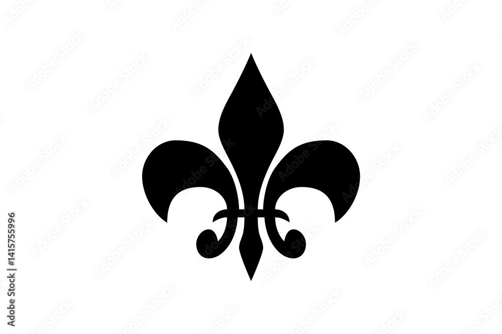 Black fleur-de-lis symbol on a white background representing heritage and tradition