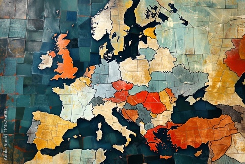 Abstract map of Western Europe, concept of European global network and connectivity, data transfer and cyber technology