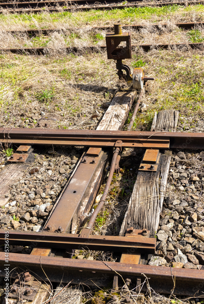 Close-up of an old railroad switch