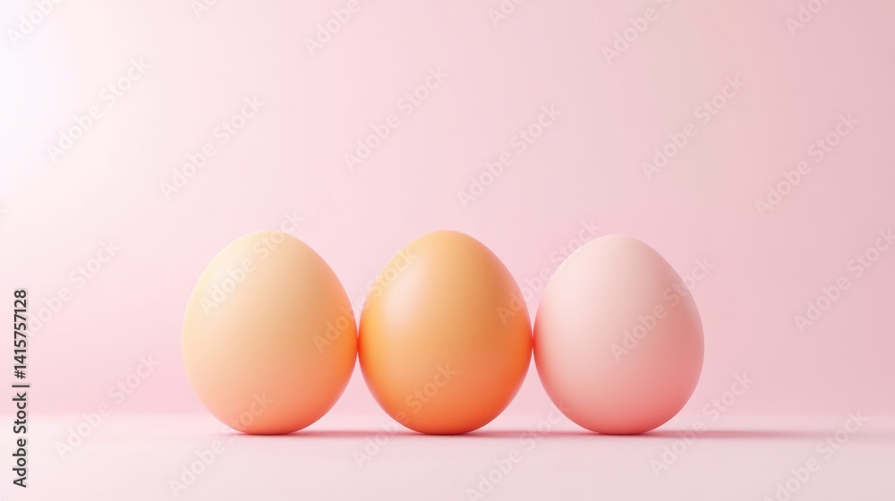 Fototapeta premium Three pastel-colored eggs on a pink background