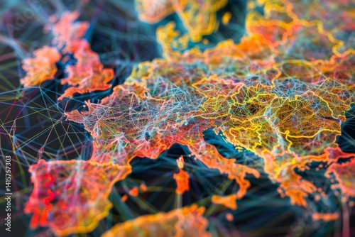 Abstract map of Western Europe, concept of European global network and connectivity, data transfer and cyber technology