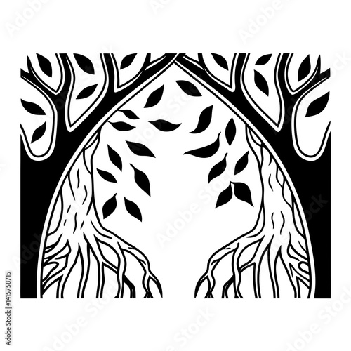 Abstract Tree Canopy and Forest Floor in Monoline Nature Style