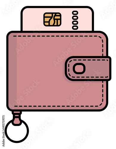 Modern wallet icon with contactless bank card in flat style