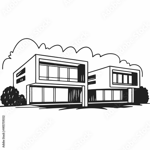 Residential building line art focusing on modern homes and sharp outlines