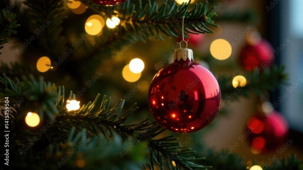 Christmas Tree With Baubles And Blurred Shiny Lights Christmas Tree With Baubles And Blurred Shiny Lights