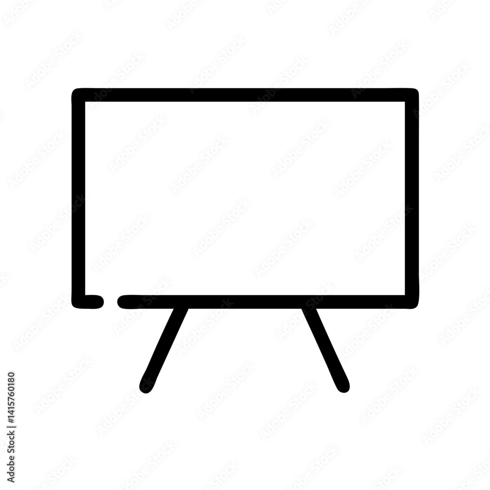 Office Essentials: A minimalist black outline icon of a whiteboard on a stand, ideal for education, presentations, and brainstorming-related designs. Office Essentials: A minimalist black outline icon of a whiteboard on a stand, ideal for education, presentations, and brainstorming-related designs.