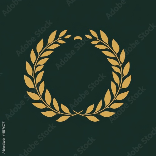 Abstract logo design featuring a circular arrangement of golden laurel leaves on a dark green background echoing themes of achievement and recognition in design