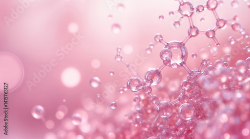 Microscopic molecules float within a vivid abstract liquid environment. The background merges scientific precision with artistic fluidity. This composition symbolizes the fusion of chemistry.