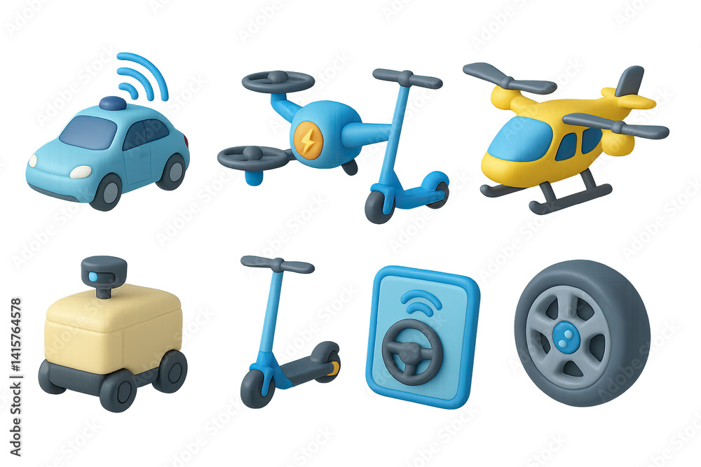 3D icon set of AI technology: humanoid robot, machine learning algorithms, neural network, voice assistant, AI chip, chatbots, digital assistant, self-driving car. 3d icon. Isolated 3D icon set of AI technology: humanoid robot, machine learning algorithms, neural network, voice assistant, AI chip, chatbots, digital assistant, self-driving car. 3d icon. Isolated
