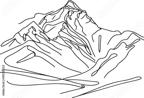Himalaya Mountain Line Art Illustration