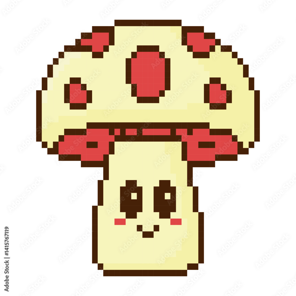 Fototapeta premium 8 bit fly agaric mushroom. Pixel art object. Old school slot machine graphics.