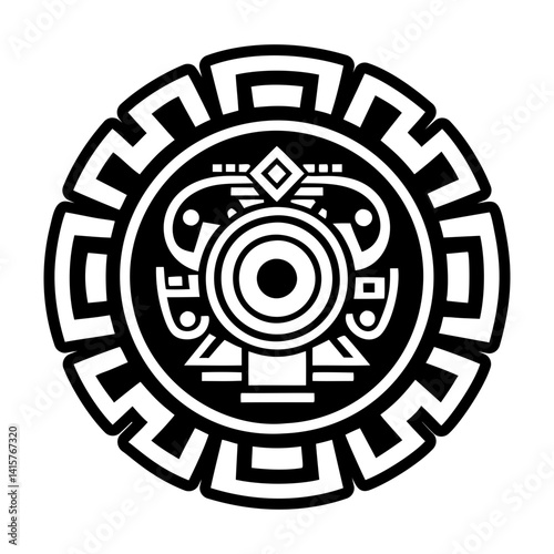 A filled style icon of aztec art tattoo