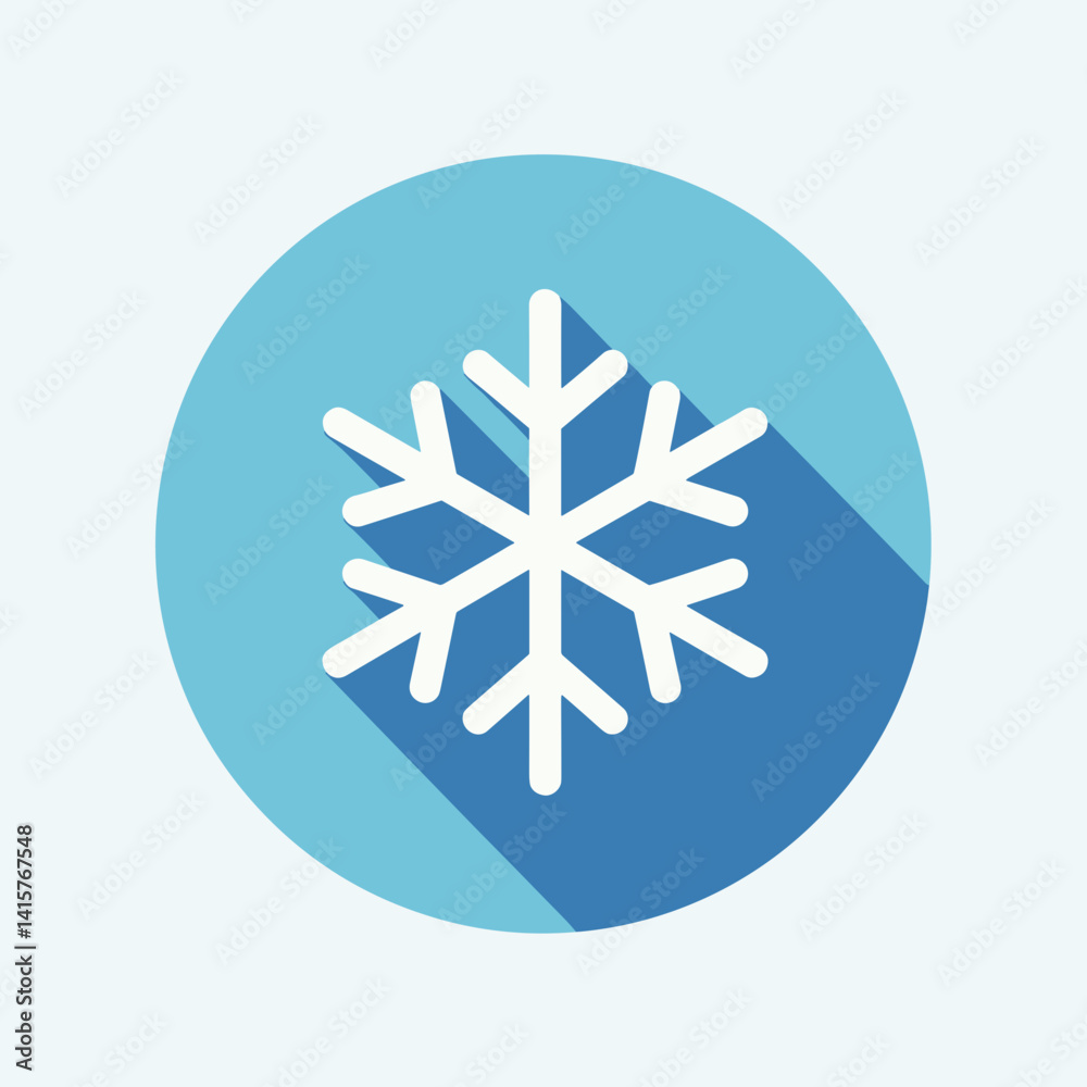 Snowflake icon against a blue background with a shadow effect Snowflake icon against a blue background with a shadow effect