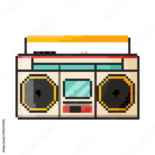 8 bit tape recorder icon. Pixel art object. Old school computer graphic style.
