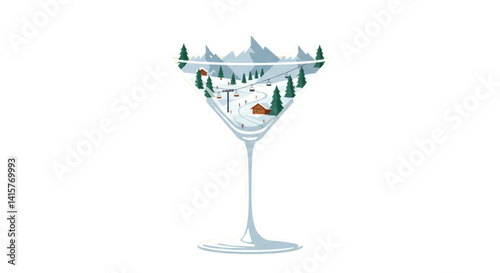 Stylized Beverage Glass Winter Theme Cool Colors Illustration 