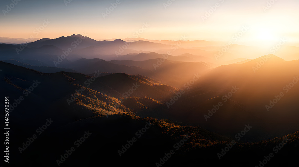 custom made wallpaper toronto digitalA series of rolling mountain ridges stretching into the distance, illuminated by the warm evening sun.