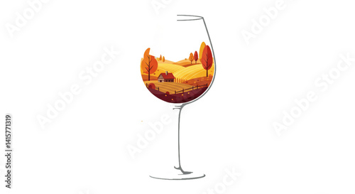 Stylized Wine Glass Autumn Theme Warm Colors Illustration