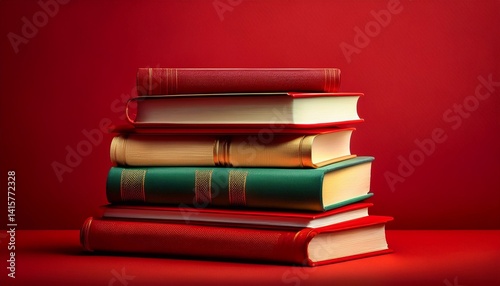 stack of books on table against bright background