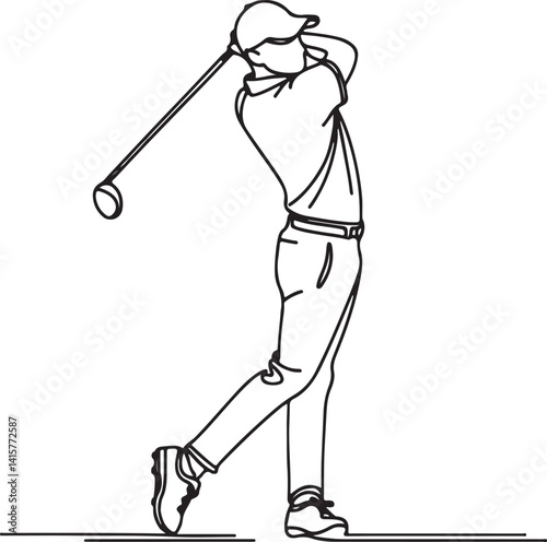 Sporty Golf Hit Line Art