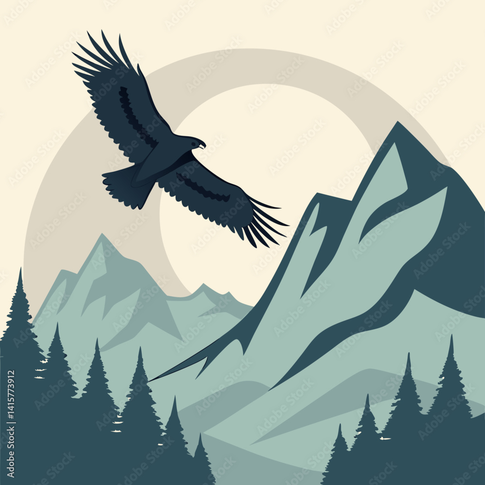 Obraz premium Hawk Soaring High Over Mountain Ridge