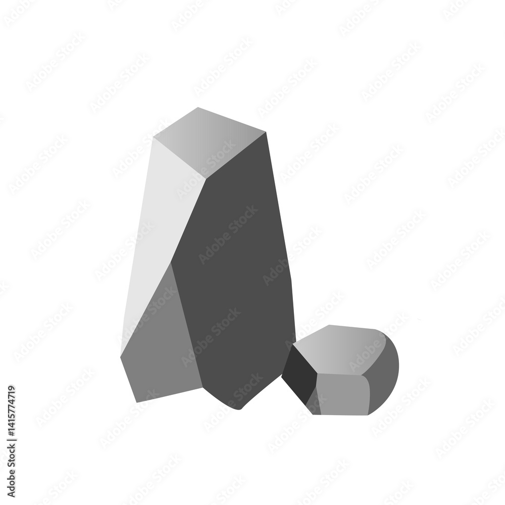 Big rock stone game flat icon. Solid iron ore symbol, one grey granite, single concrete stone