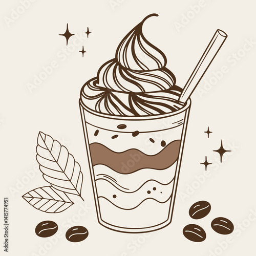 Whipped Dalgona Coffee in Clear Cup – Minimalist Flat Design