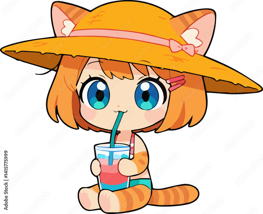 Naklejka premium Tabby Cat Summer Outfit on Transparent