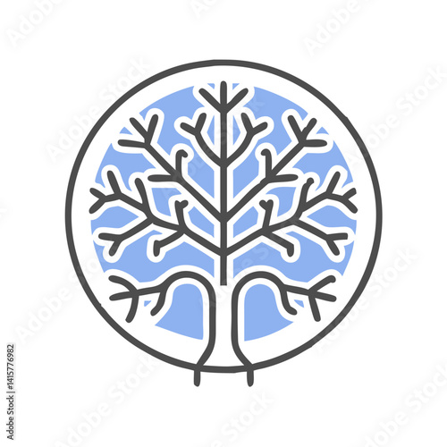 Tree of life icon with roots and branches in blue circle