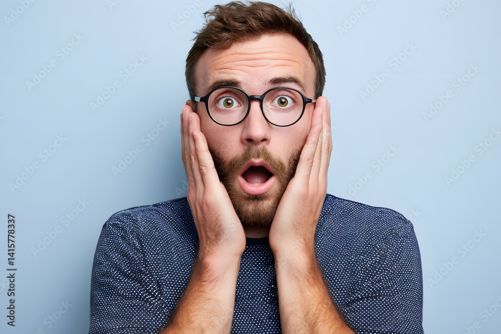 Man's Astonished Expression with Hands on Cheeks. Man's Astonished Expression with Hands on Cheeks.