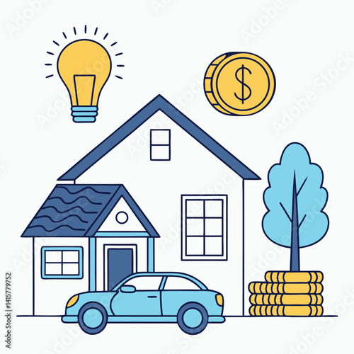 House, Money, Car, and Idea Bulb: Assets, Finance, and Investment Concept.