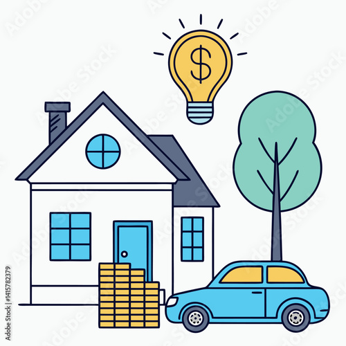 House, Money, Car, and Idea Bulb: Assets, Finance, and Investment Concept.