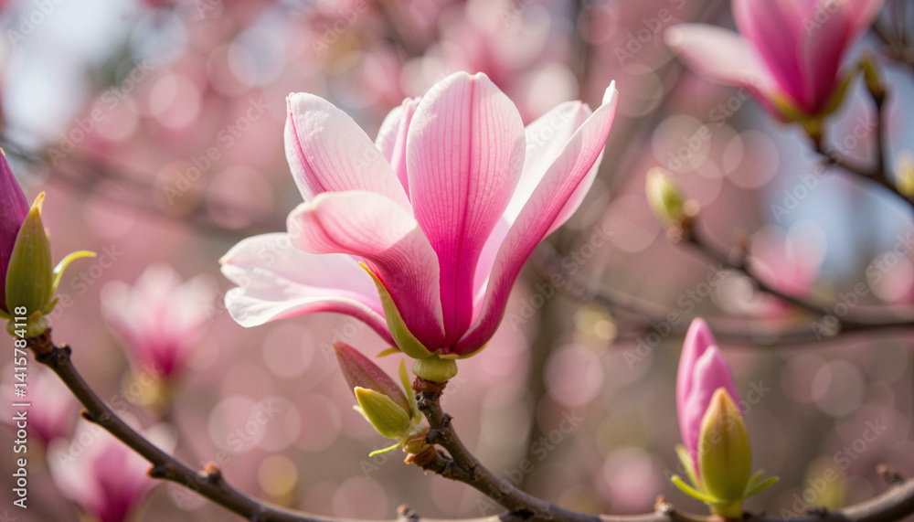 Fototapeta premium Magnolia blossom in spring garden, natural beauty and grace