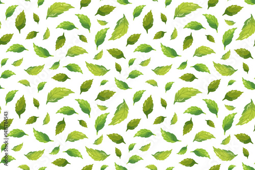 Tea leaves horizontal seamless pattern isolated on white background, mint leaf for banner, eco package, spring summer fabric fresh print, ecology nature theme, balm pharmacy health, botanical design
