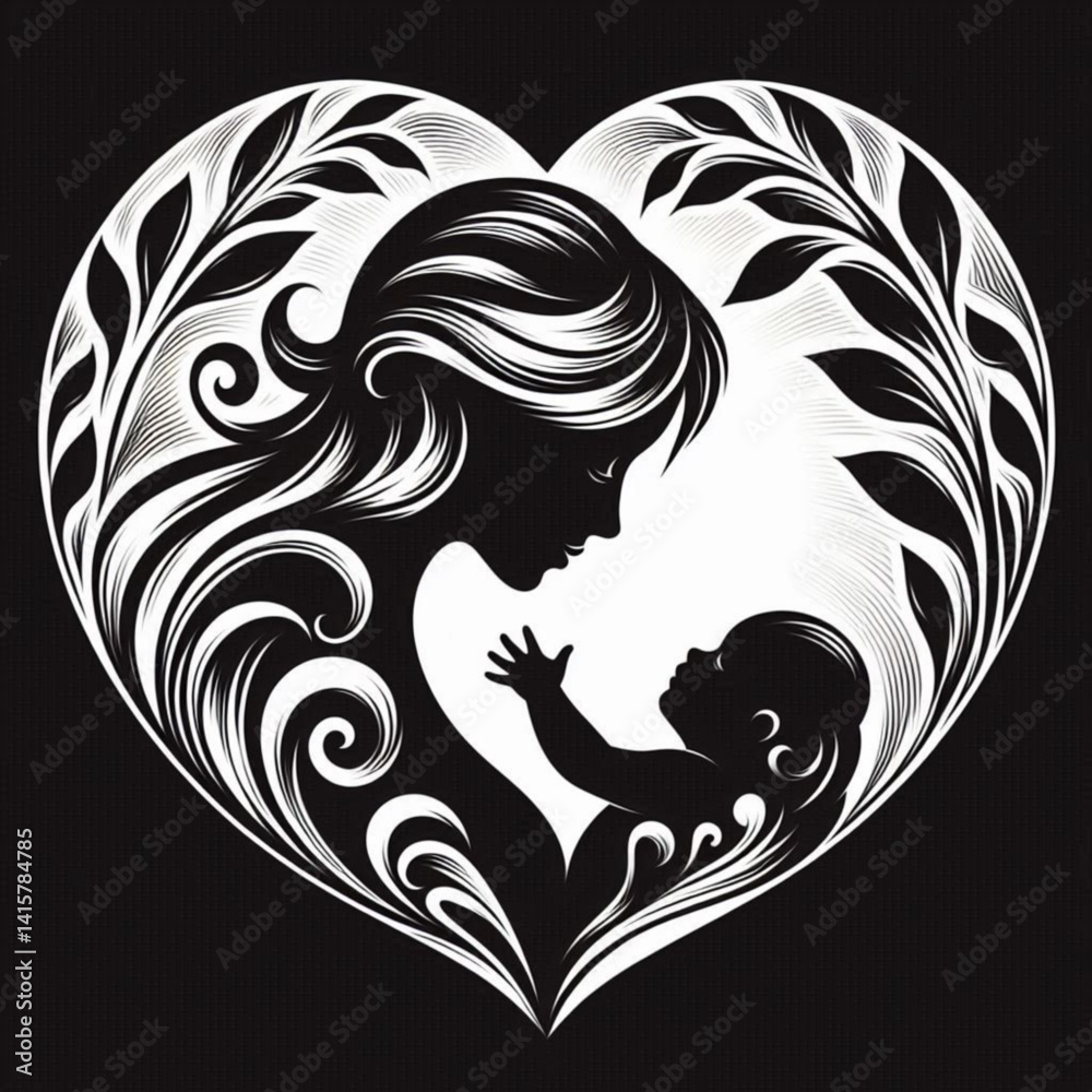 Obraz premium Mother and child embracing in a heart-shaped design 