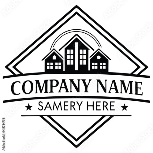 Real estate company logo.  Simple, classic design featuring multiple homes