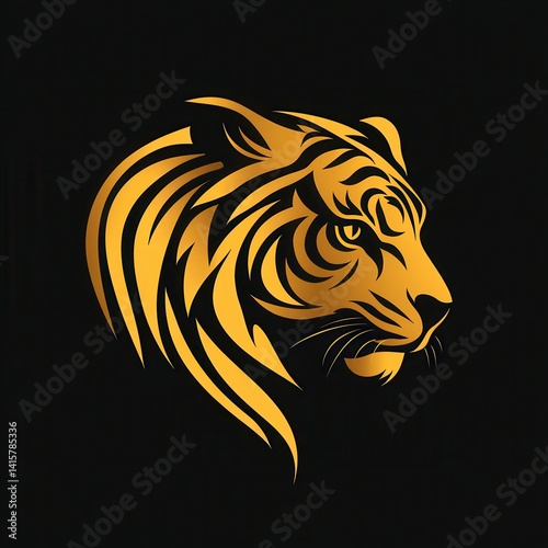 Wallpaper Mural Dynamic abstract logo featuring a fierce tiger's head design in orange against a black background, symbolizing strength and agility for various branding applications Torontodigital.ca