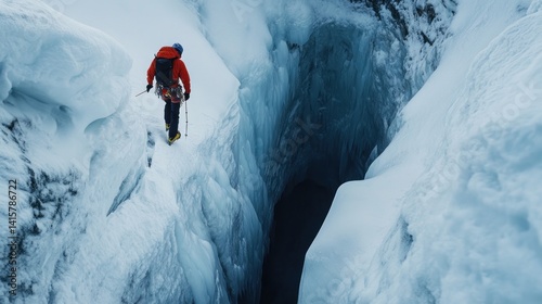 A climber navigating a perilous snow bridge over a deep crevasse --ar 16:9 --v 6.1 Job ID: c5cb4abc-baa1-4574-b0b0-82e7d8c3a597