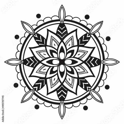 Intricate Mandala Design Circular Floral Pattern for Art and Coloring