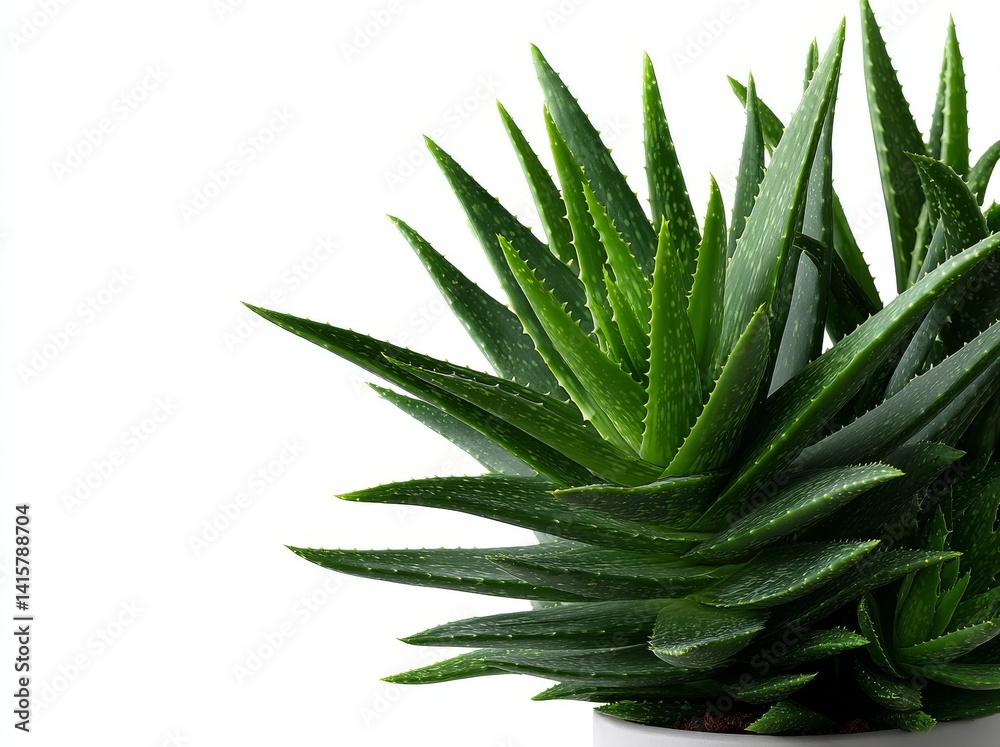 Fototapeta premium An isolated cluster of green aloe vera plant positioned on a plain white background