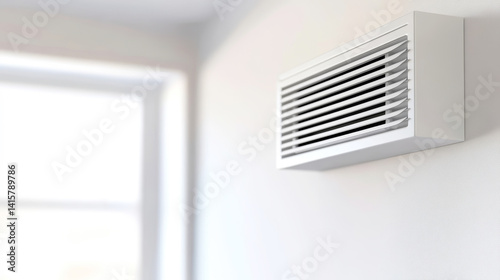 Wallpaper Mural Metallic ventilation grille mounted against pristine white wall, allowing air circulation near sunlit window Torontodigital.ca