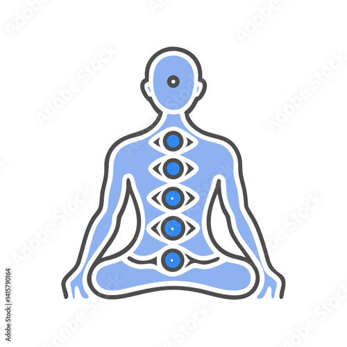 Blue chakra meditation pose icon in line art style