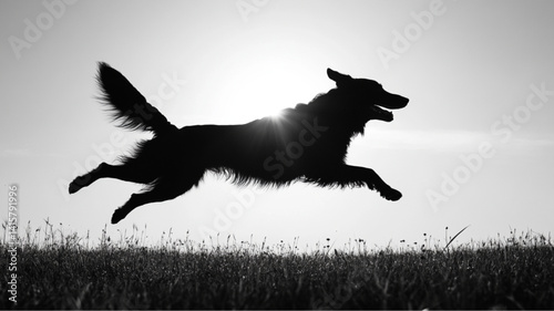 black dog jumping