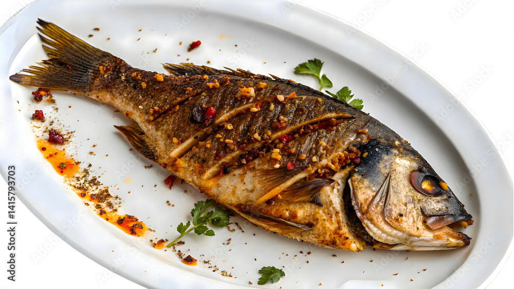 Grilled fish on a plate Grilled fish on a plate