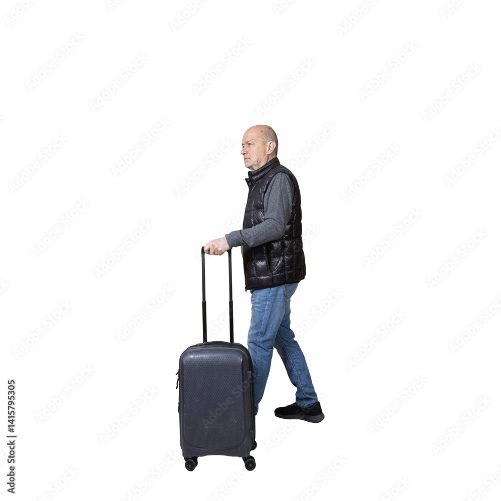 a man with a travel trolley walking