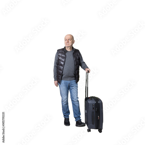 Obraz na płótnie a man with a travel trolley waiting. w salonie