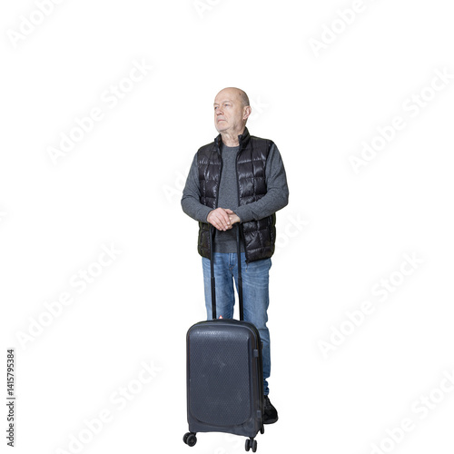 Obraz na płótnie a man with a travel trolley waiting. w salonie
