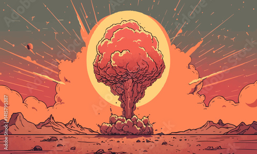 Illustration of a mushroom cloud resulting from a nuclear bomb explosion